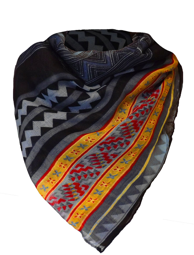 Grey/Black/Yellow Lightweight Aztec Tribal Print Design Chevron Vintage Pashmina Shawl Wrap Scarf