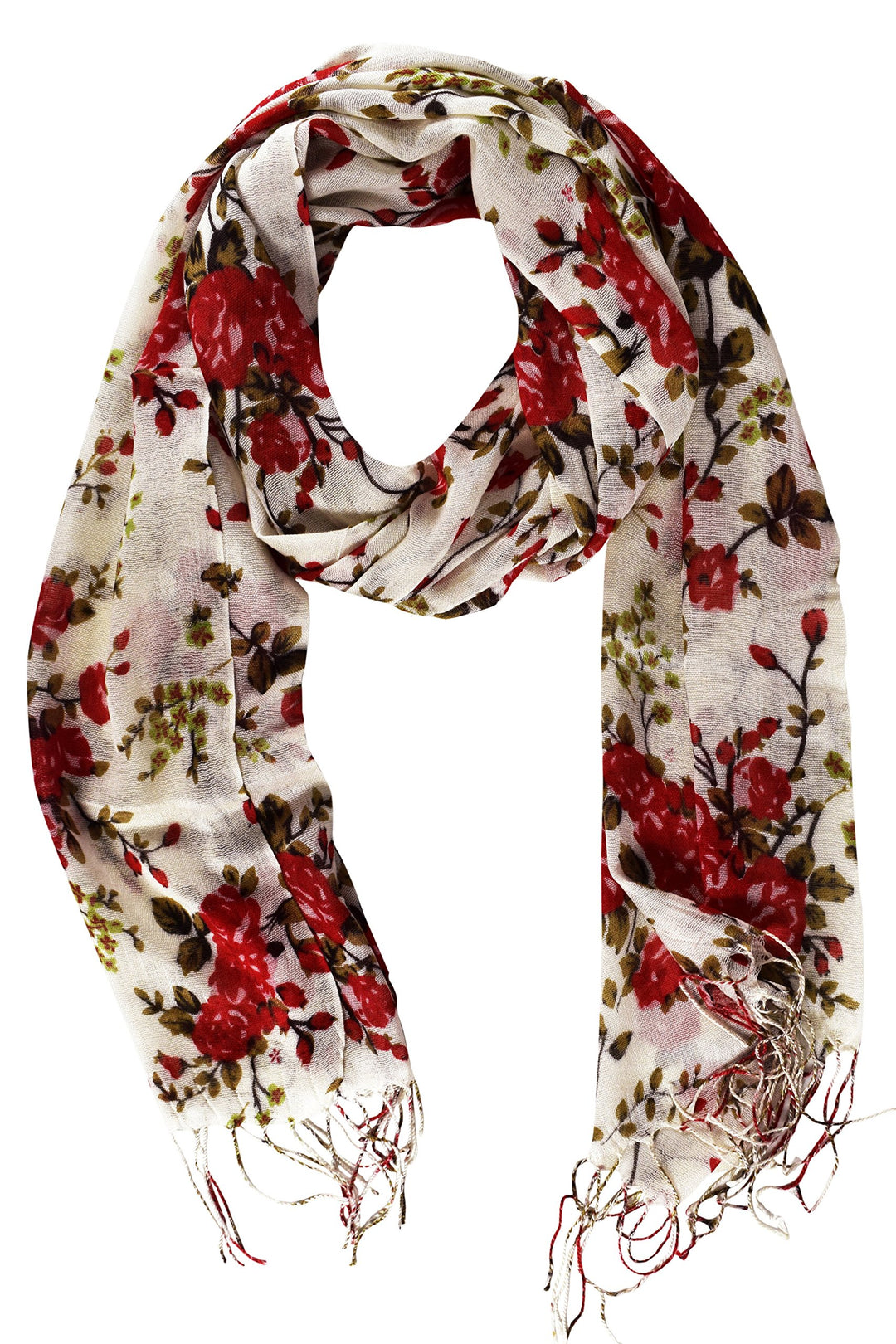 Vintage Inspired Floral Print Pashminas (Red)