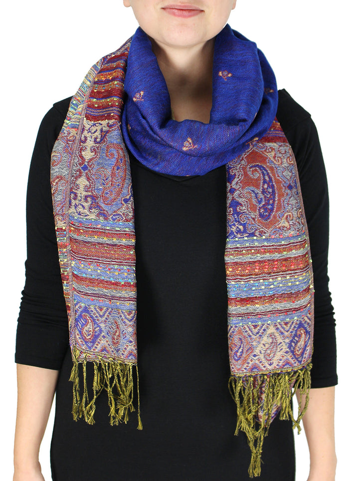 Tribal Border Reversible Bohemian Pashmina Shawl