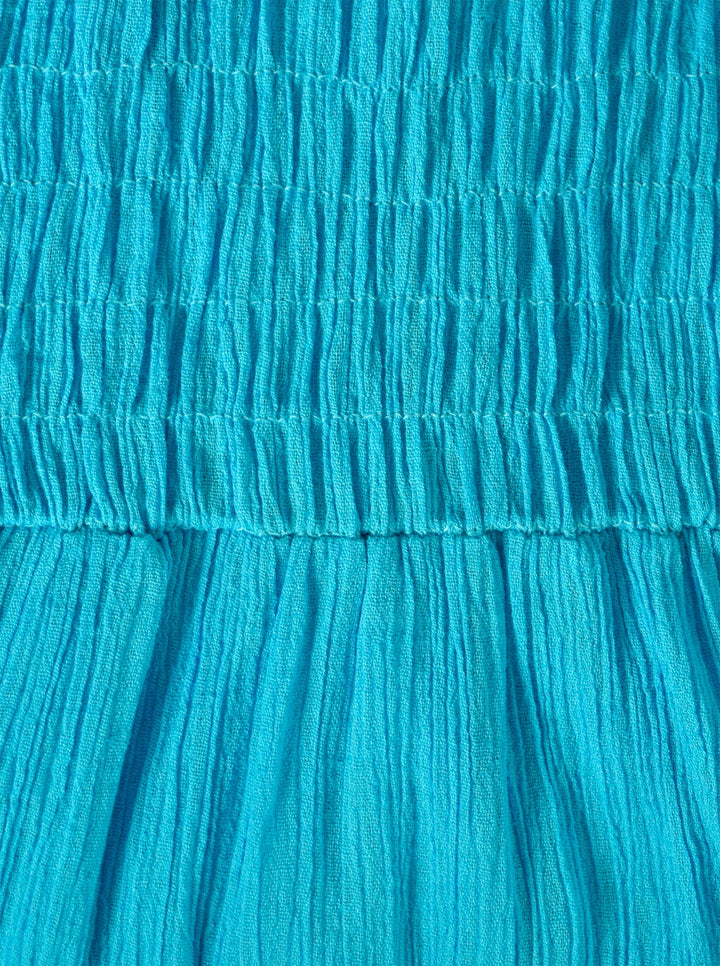 Gypsy Boho Cap Sleeves Smocked Waist Tiered Renaissance Maxi Dress (Medium, Turquoise)