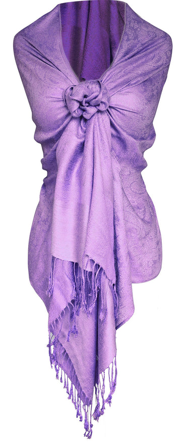 Light Purple Double Layer Hues of Purple Jacquard Paisley Pashmina Feel Shawl