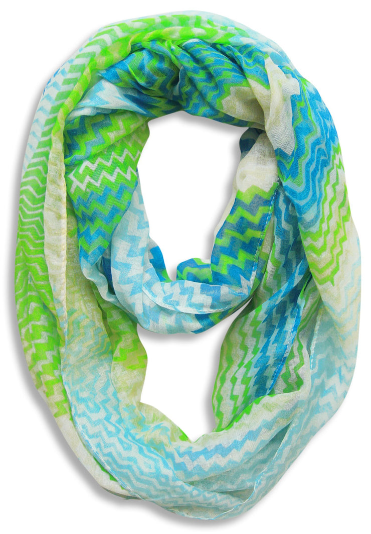 Blue/Green Peach Couture Modern Radiant Multicolored Chevron Geometric Infinity Loop Scarf