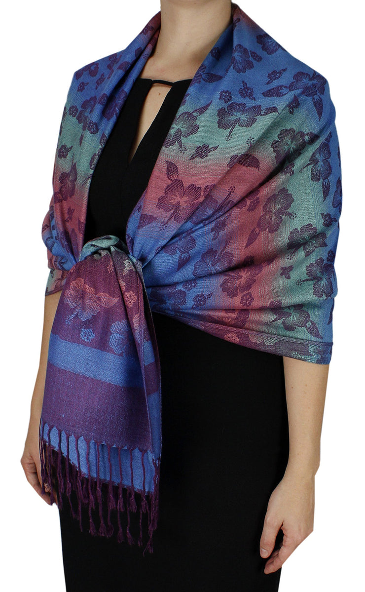 Pansy Pastel Peach Couture Rainbow Silky Tropical Colorful Exotic Pashmina Wrap Shawl Scarf
