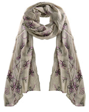 Fall Fashion Embroidered Sheer Floral Scarf Wrap Shawl