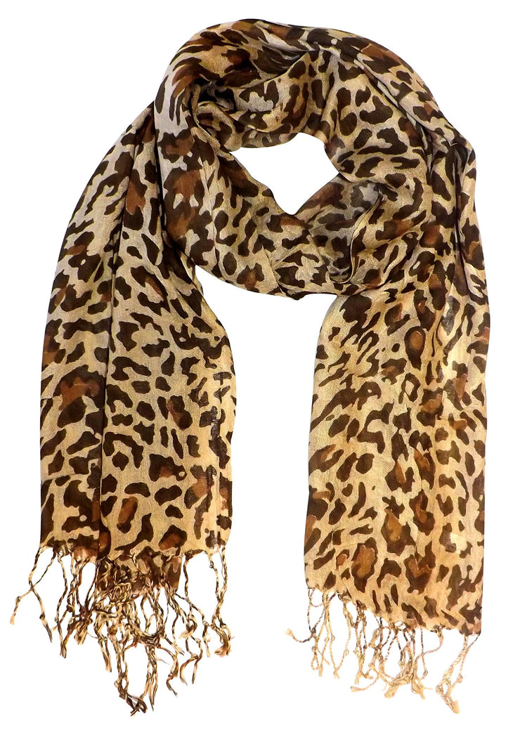 Gold Peach Couture Beautiful Soft and Silky Leopard Print Pashmina Shawl Scarves