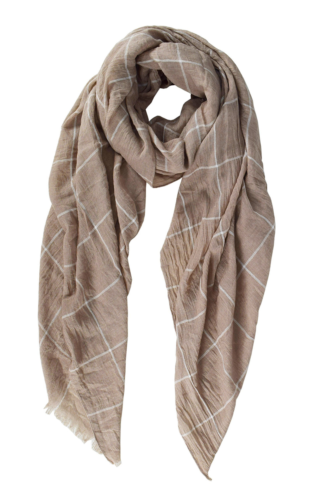 Tan Peach Couture Plaid Stripe Checkered Light Eyelash Fringe Beach Wrap Shawl Scarf