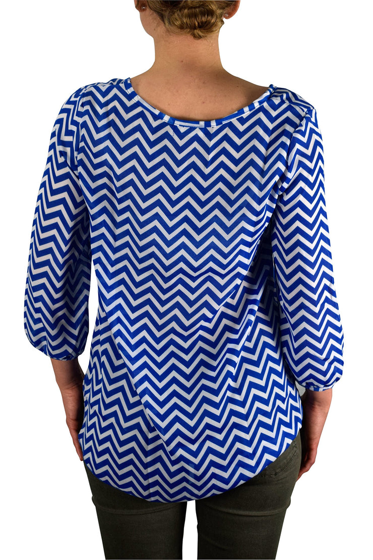 Womens Charming Chevron Scoop Neck Long Sleeves Blouse