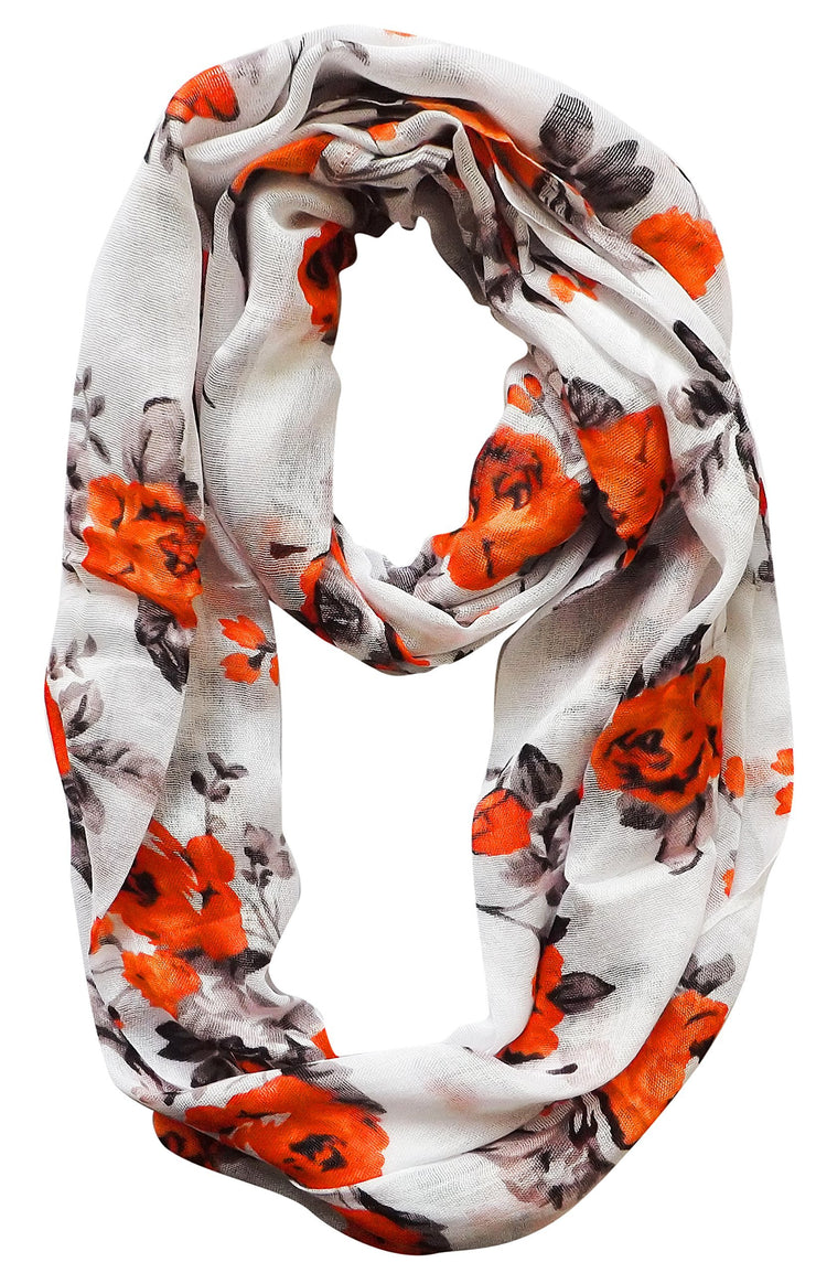 Orange Womens Soft Vintage Floral Print Sheer Infinity Loop Circle Scarf