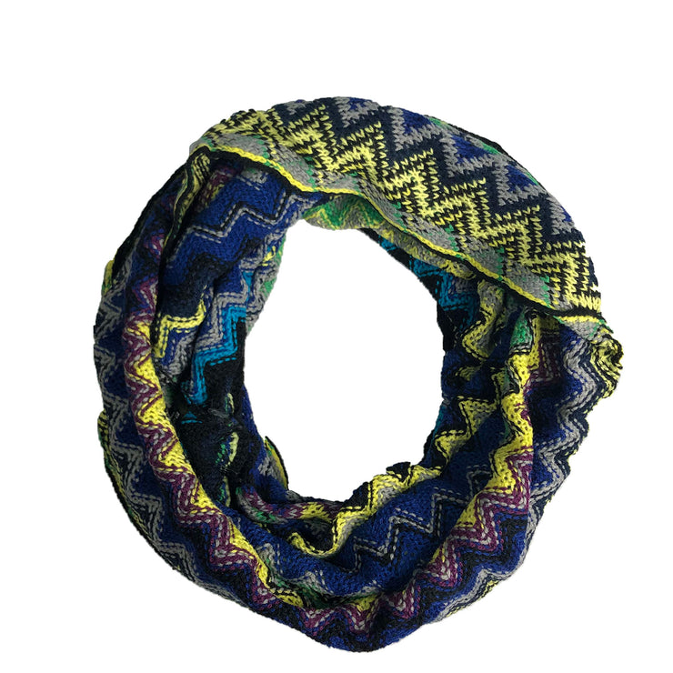 Blue Chevron Multicolored Zigzag Knitted Loop Scarf Available in Many Colors