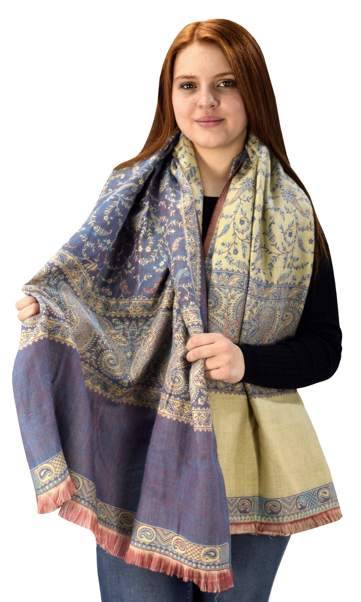 Thick 4 Ply Reversible Paisley Pashmina Blanket Scarf Purple Coral