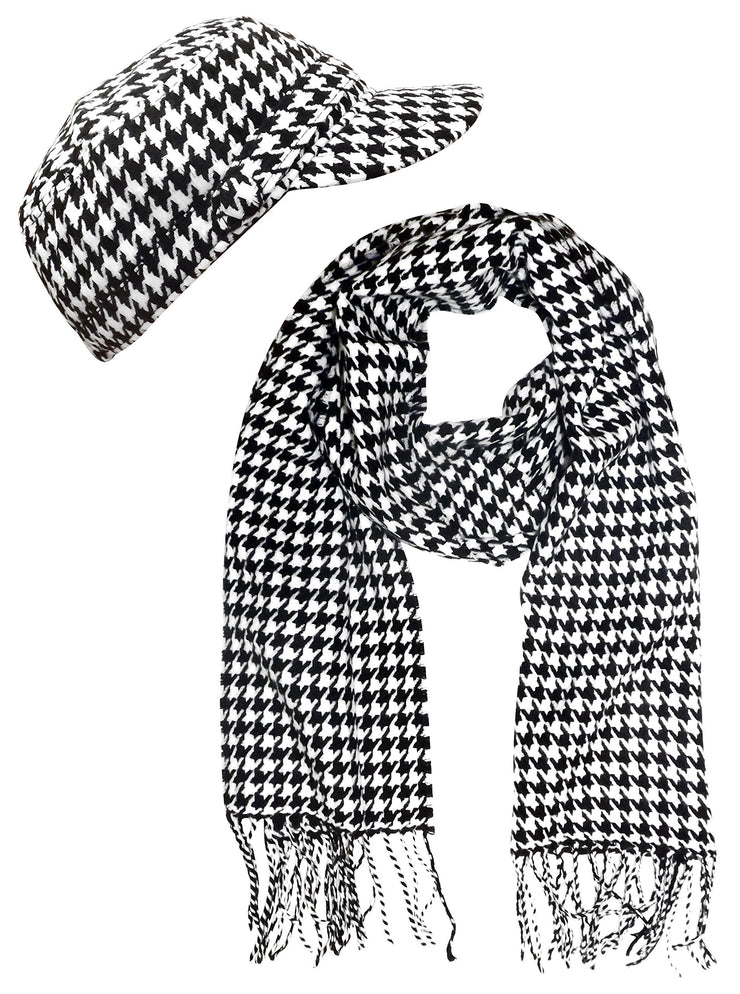 Black White Houndstooth Soft Cashmere Feel Plaid Houndstooth Print Scarf Unisex Scarves Warm & Cozy