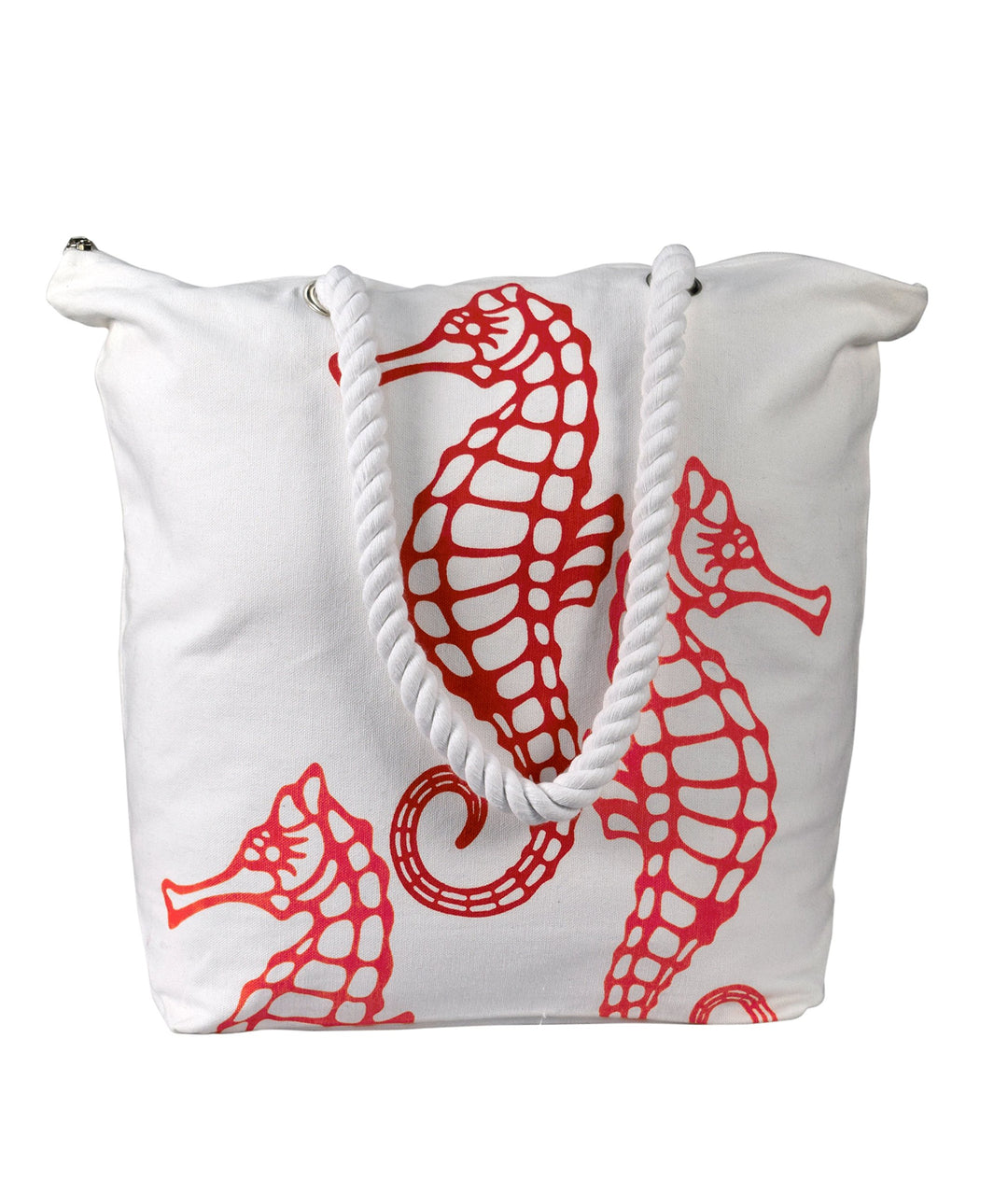 Seahorse Design Cotton Canvas Beach Tote