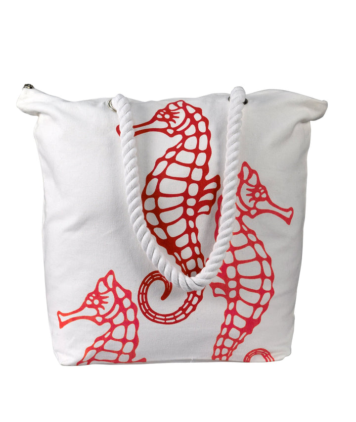 Seahorse Design Cotton Canvas Beach Tote