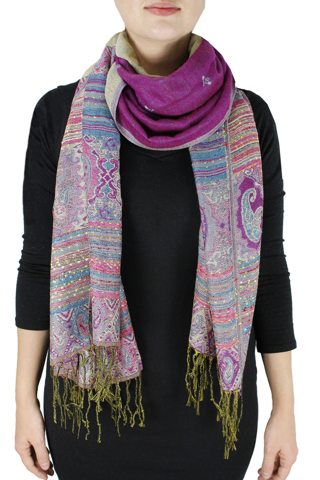 Tribal Border Reversible Bohemian Pashmina Shawl