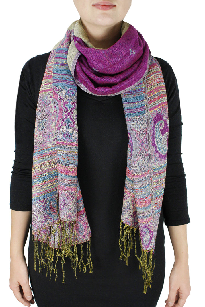 Tribal Border Reversible Bohemian Pashmina Shawl