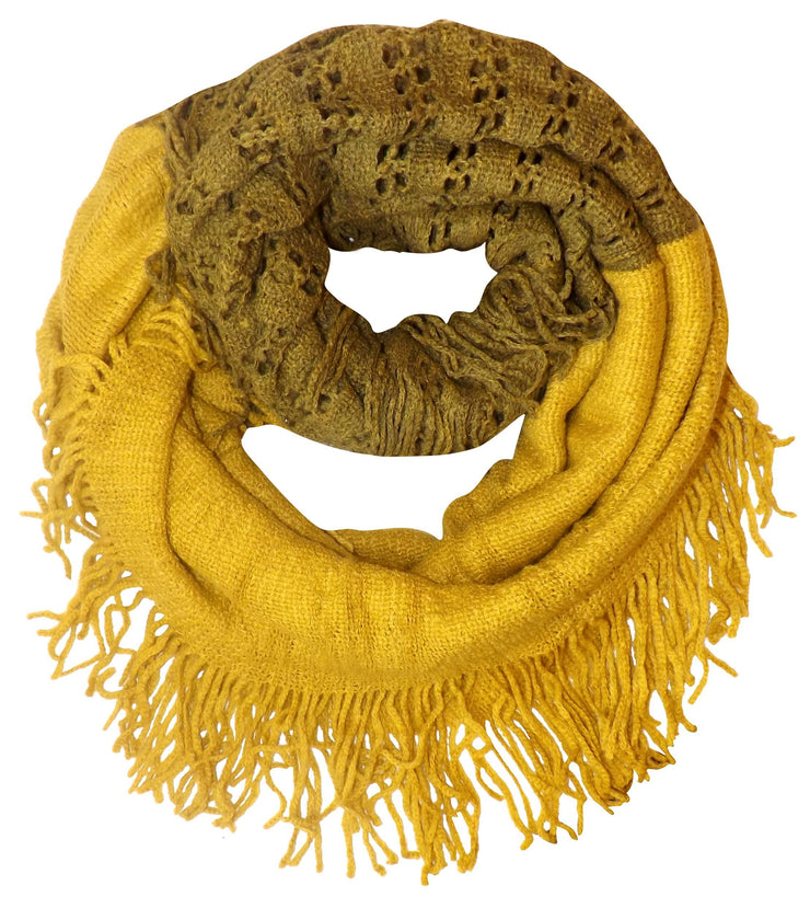 Yellow Square Peach Couture Warm Bohemian Crochet Hand Knitted Fringe Infinity Loop Scarf Wrap