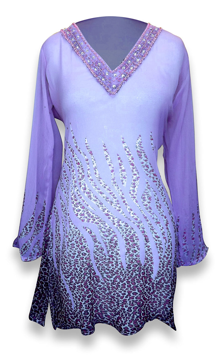 Peach Couture Sheer Multi Print Drape Bathing Suit Cover Up Tunic Top Swim Dress