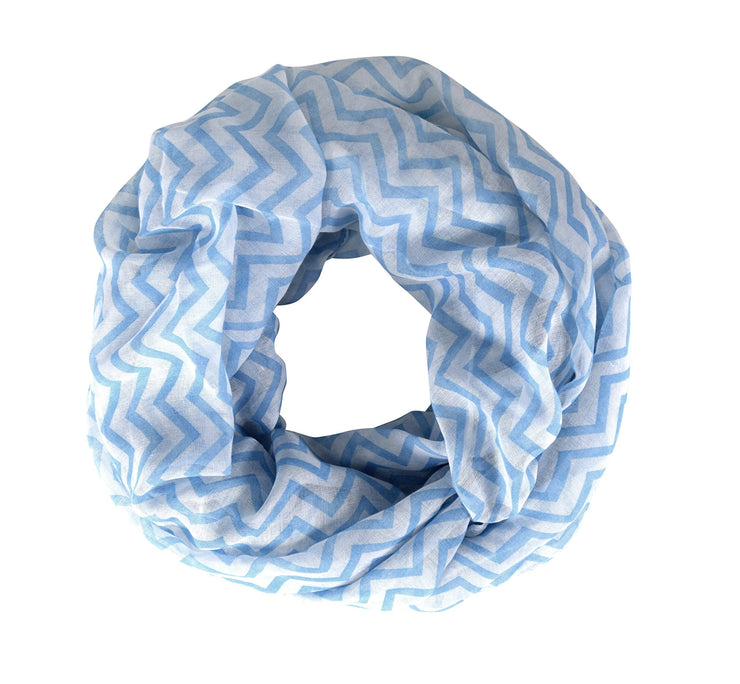 Baby Blue Chevron Zig Zag Pattern Chic Lightweight Sheer Infinity Loop Scarf