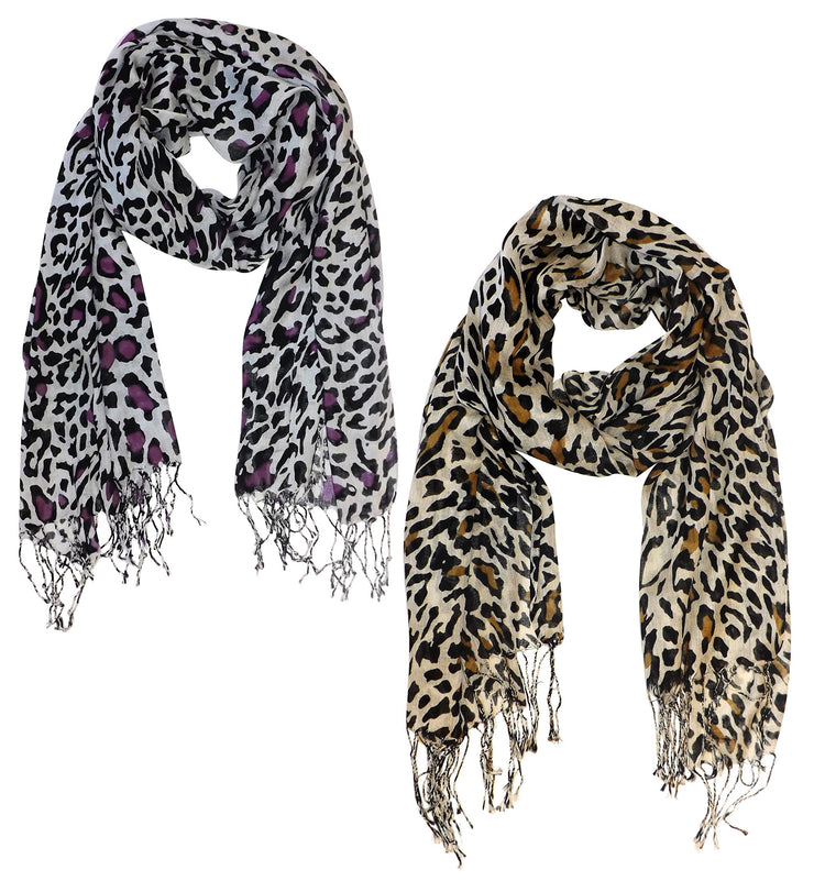 Wine Purple/ Classic Brown Peach Couture Beautiful Soft and Silky Leopard Print Pashmina Shawl Scarves