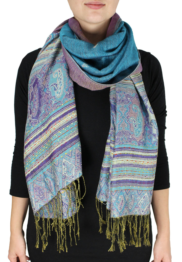 Tribal Border Reversible Bohemian Pashmina Shawl