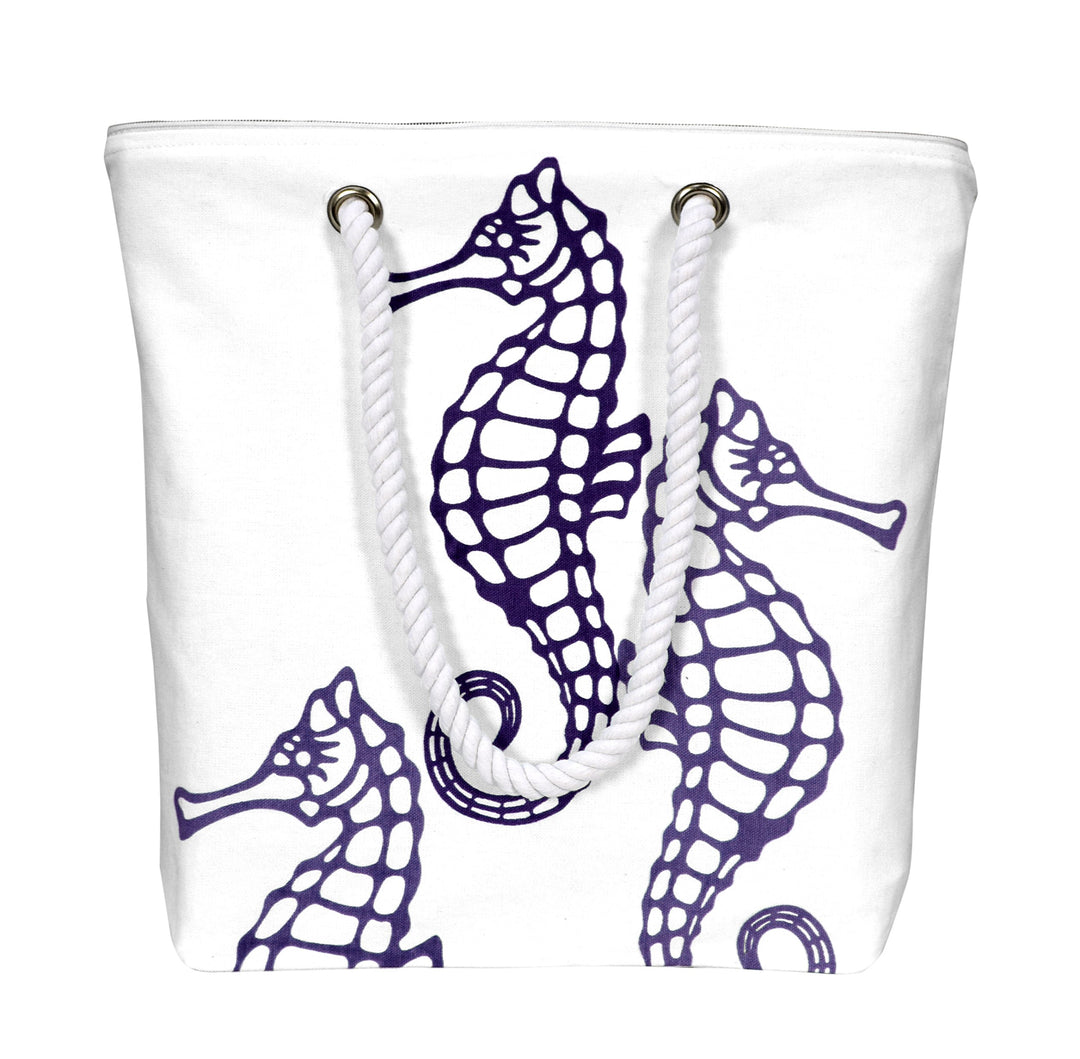 Seahorse Design Cotton Canvas Beach Tote