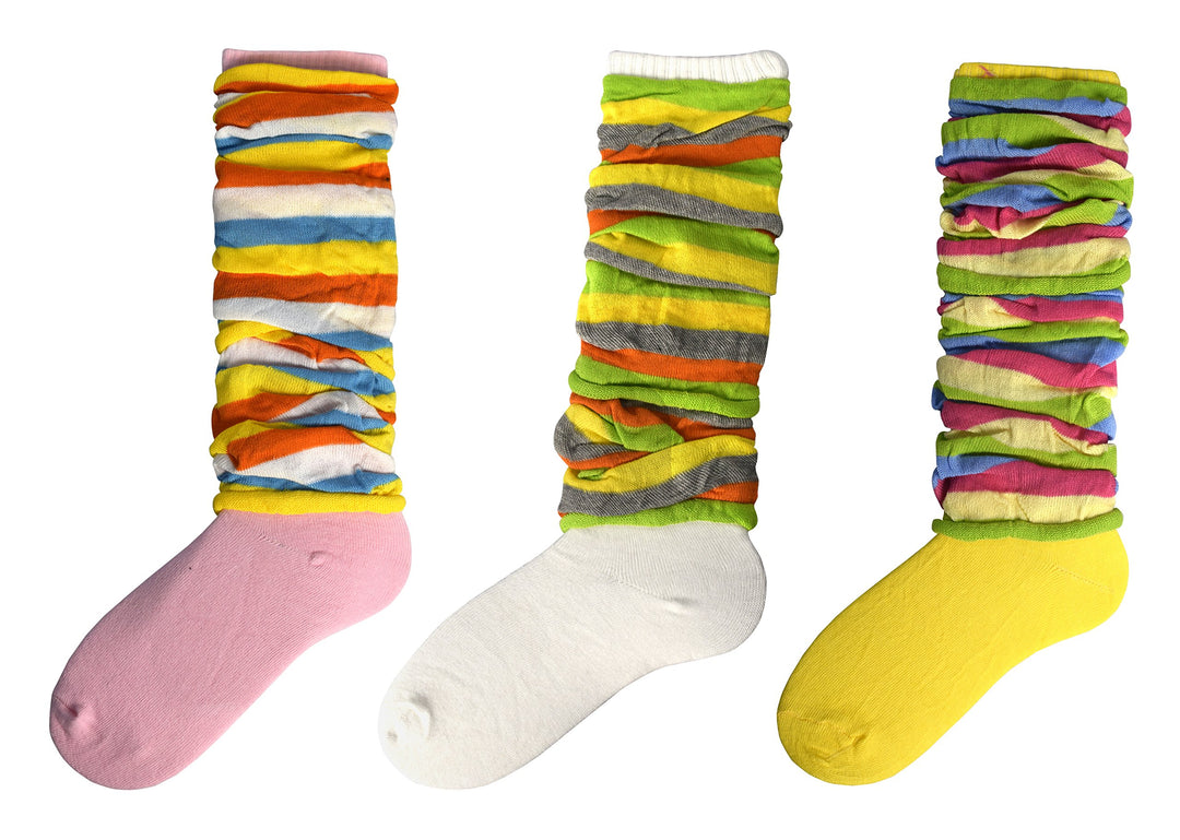 Womens Teens Slouchy Colorful Striped Slouch Vintage Socks 3 Pack ...