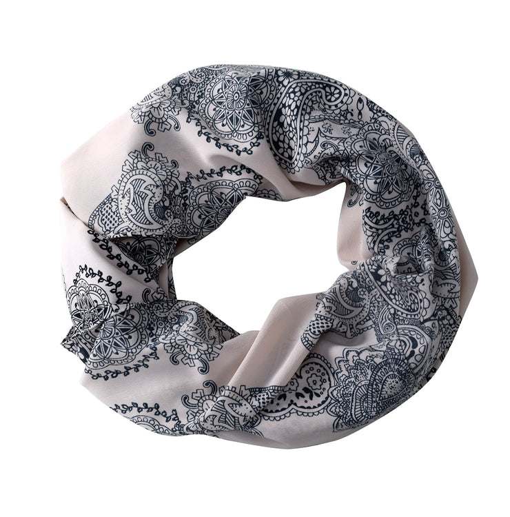 Light Pink Peach Couture Chic Graphic Paisley Printed Infinity Loop Scarf Various Colors