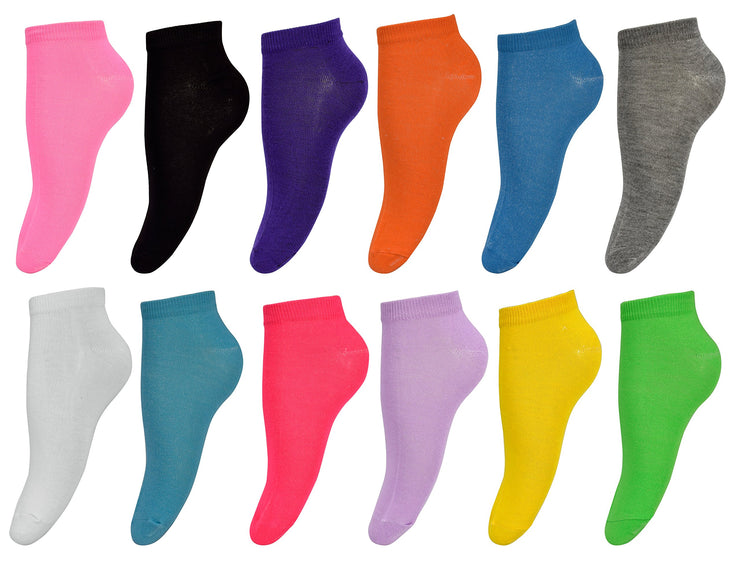 Kids Girls 12 Pack Low Cut Ankle No Show Socks Size 4-6 (Ages 7 to 12)