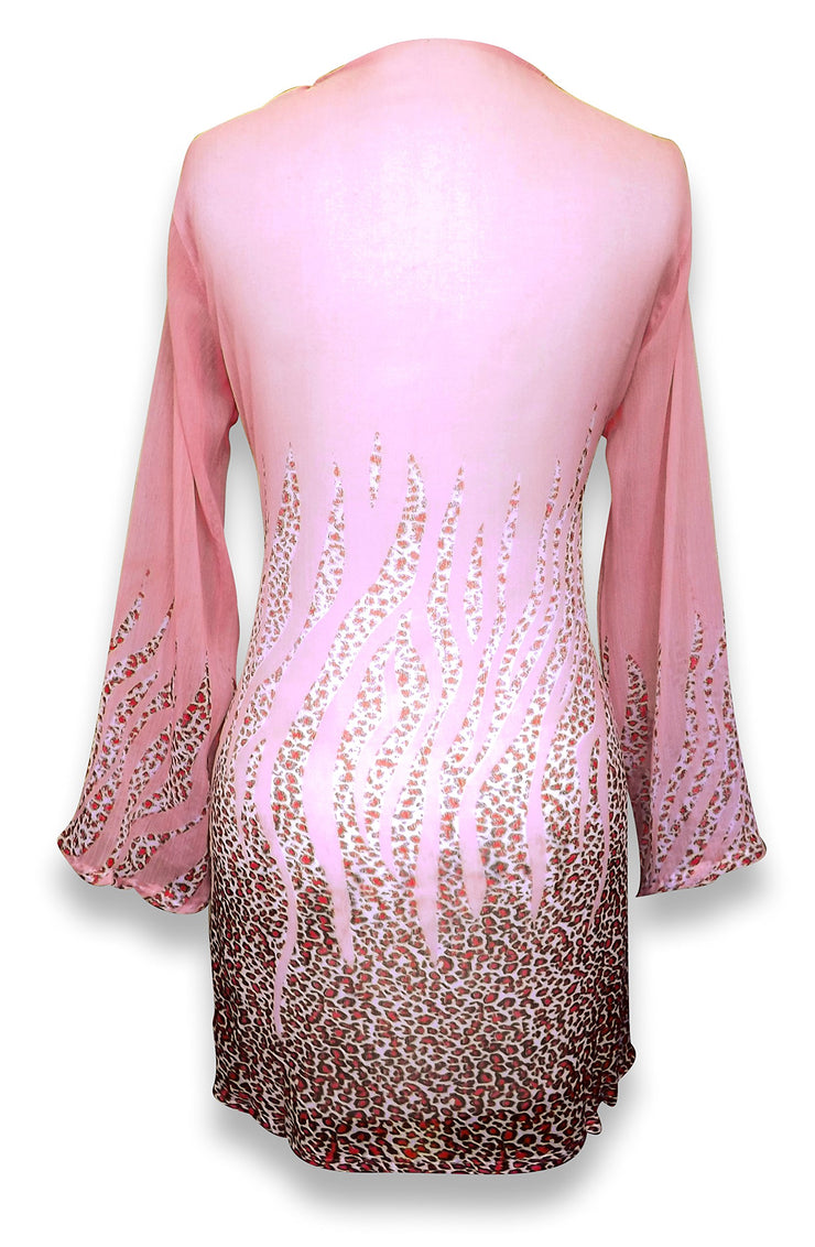 Peach Couture Sheer Multi Print Drape Bathing Suit Cover Up Tunic Top Swim Dress