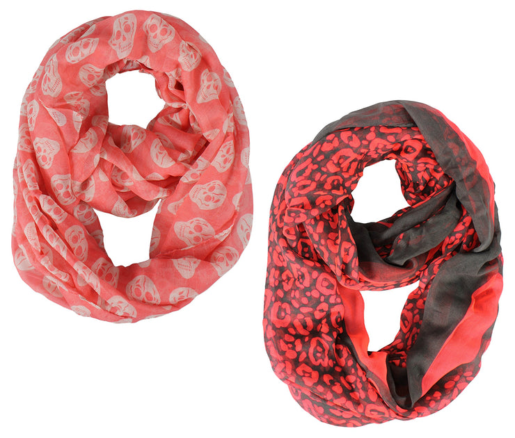 Wild Infinity Scarf Coral Scarf Red Scarf Cheetah Scarf Leopard Print Scarf Skull Print Scarf Coral Hot Pink