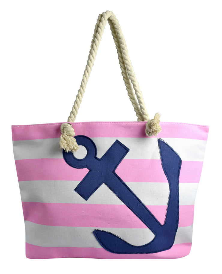 Peach Couture LARGE Nautical Anchor Print Bold Stripe Summer Purse Beach Bag Totes