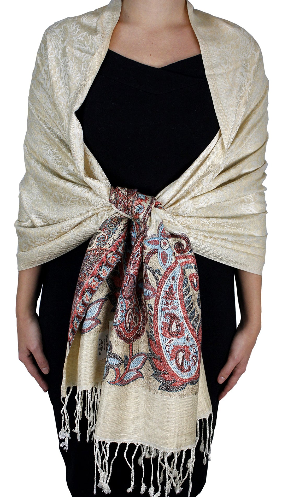 Paisley Floral Border Reversible Pashmina Shawl