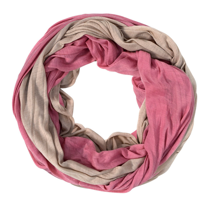 Pink/Tan Elegant Light Weight Two Color Infinity Circle Loop Scarf Long Scarf