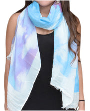 Modern Feather Floral Graphic Print Fringe Shawl Wrap Scarf Purple White