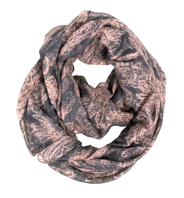 Gray Peach Couture Beautiful Graphic Sunflower Paisley Print Infinity Loop Scarf