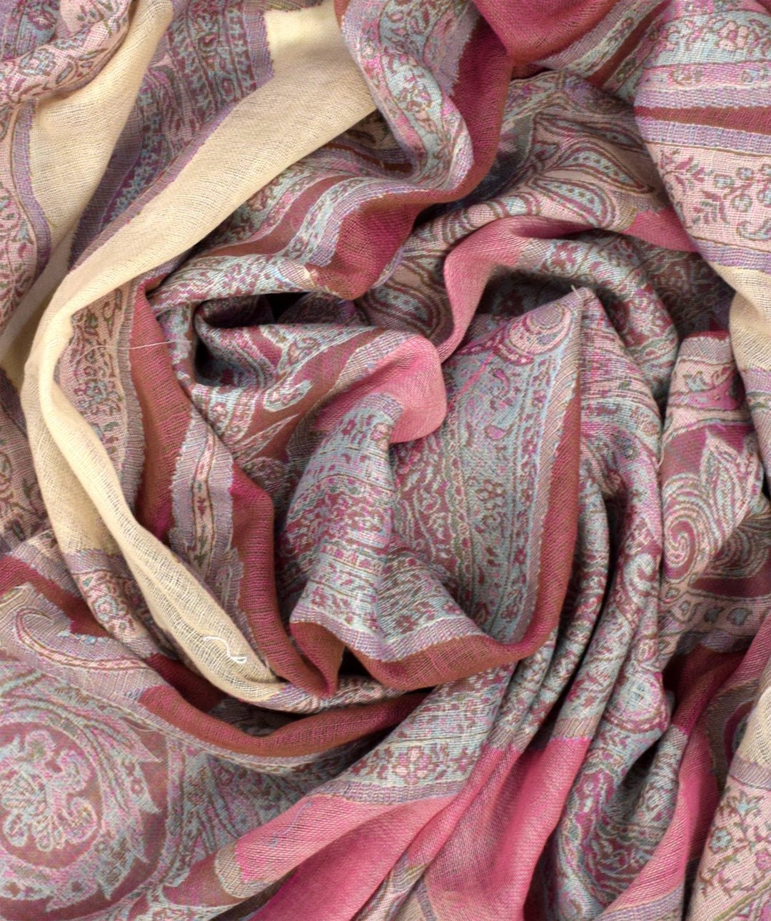 Sheer Handmade Paisley Damask Pashmina Shawl-Pink Tan