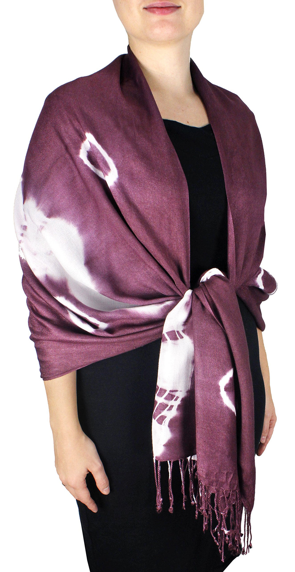 Soft and silky vibrant multicolored tie-dye pashmina shawl with a traditional fringe hem finish