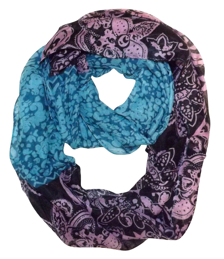 Turquoise Floral Peach Couture Women's Henna Tribal Floral Paisley Print Boho Infinity Scarf Loop