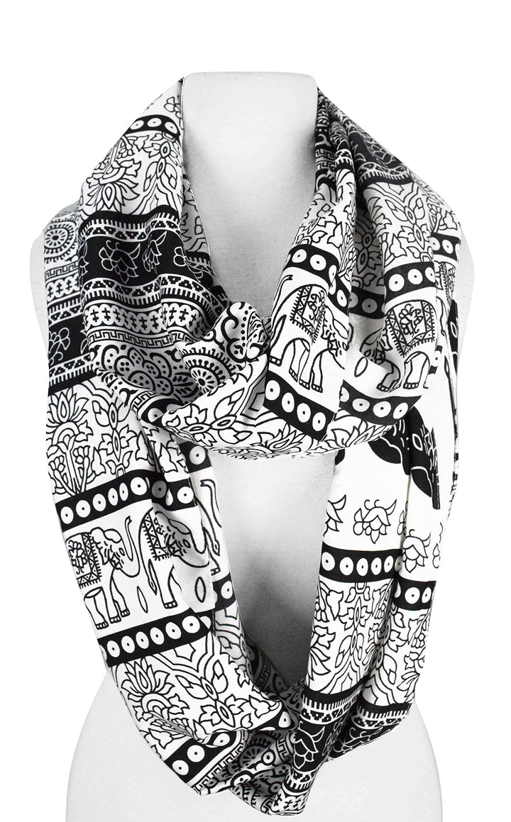 Tribal Paisley Floral Elephant Animal Print Infinity Loop Scarf