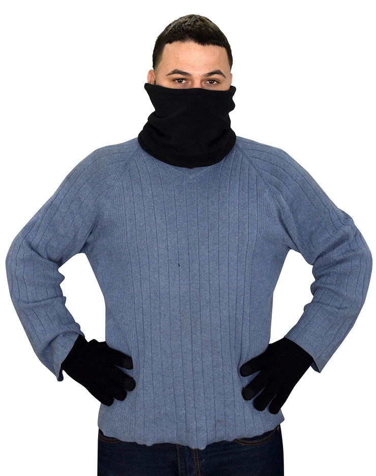 Thick Knit One Hole Facemask Balaclava Snowboarding Biker Mask (Black Set)