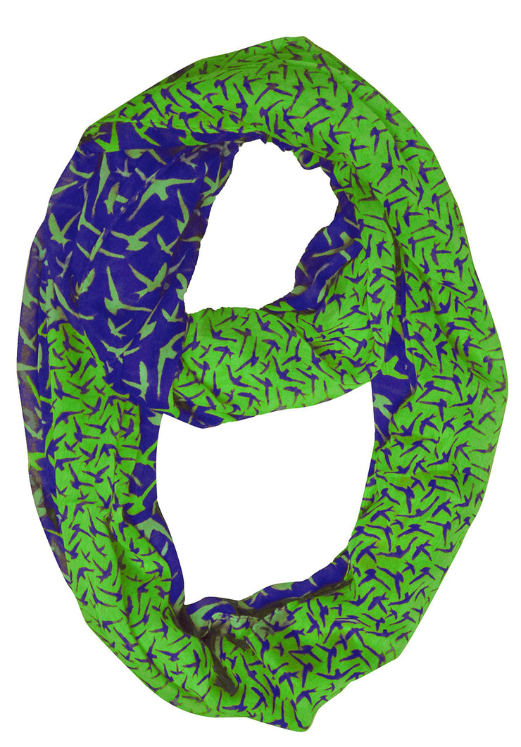 Navy/Green Peach Couture Beautiful Vintage Two Colored Bird Print Infinity Loop Scarf Scarves