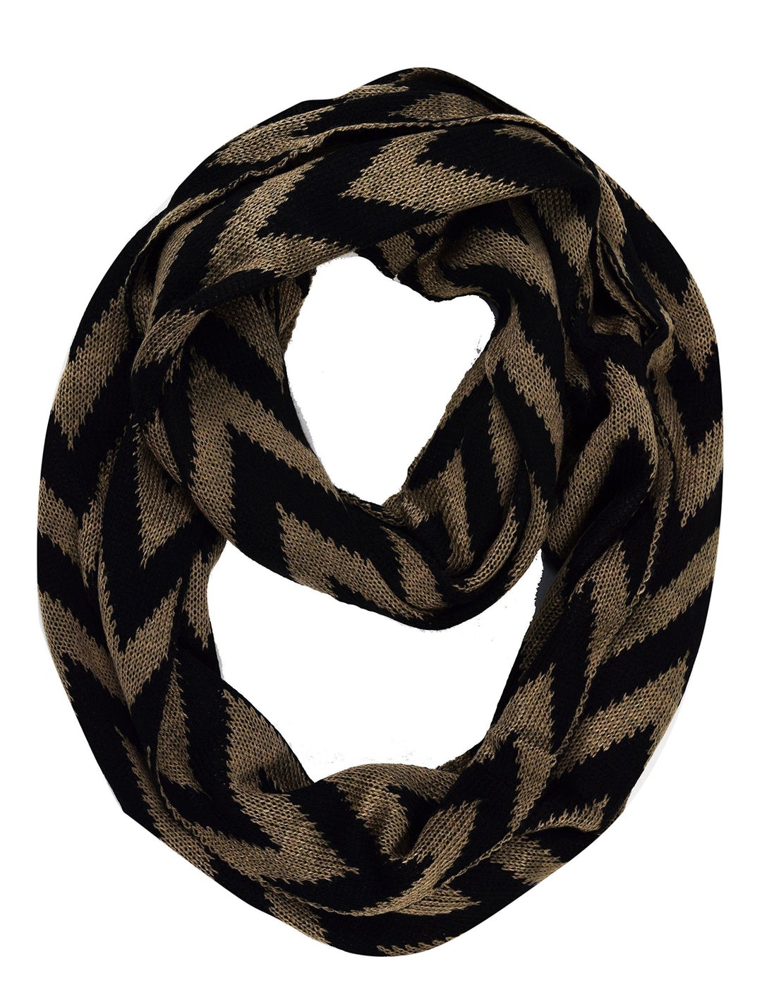 Taupe Stylish Winter Warm Soft Knit Chevron ZigZag Infinity Loop Scarf