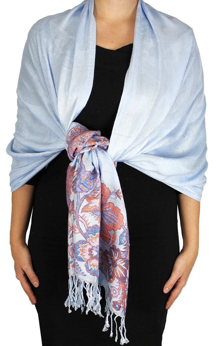 Paisley Floral Border Reversible Pashmina Shawl