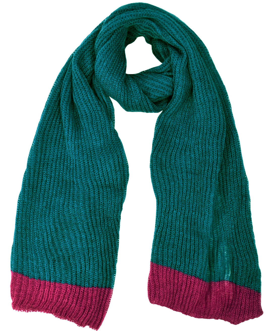 Teal and Hot Pink Peach Couture Loose Border Hand Knit Warm Scarf
