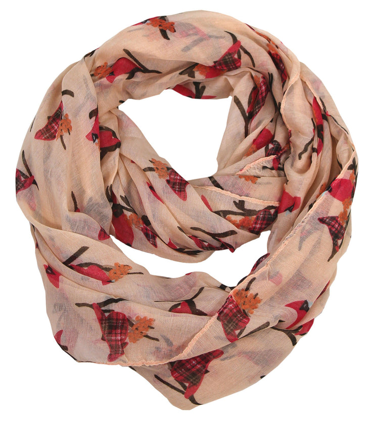 Coral Peach Couture Beautiful Vintage Two Colored Bird Print Infinity Loop Scarf Scarves