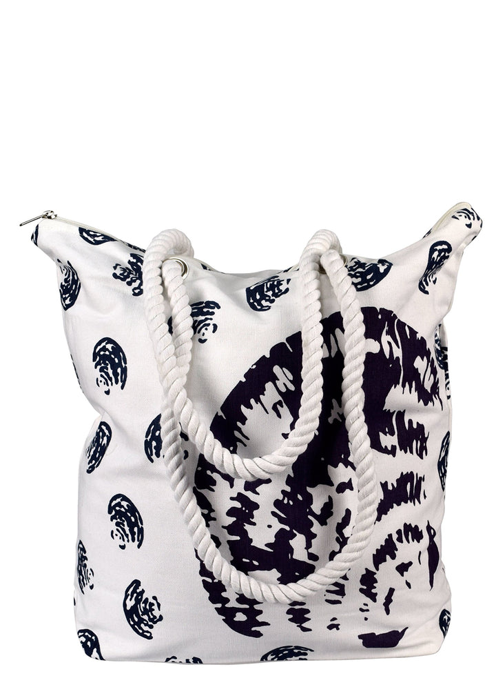 Seashells Print Cotton Canvas Beach Tote