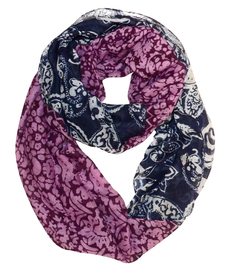 Navy Floral Peach Couture Women's Henna Tribal Floral Paisley Print Boho Infinity Scarf Loop