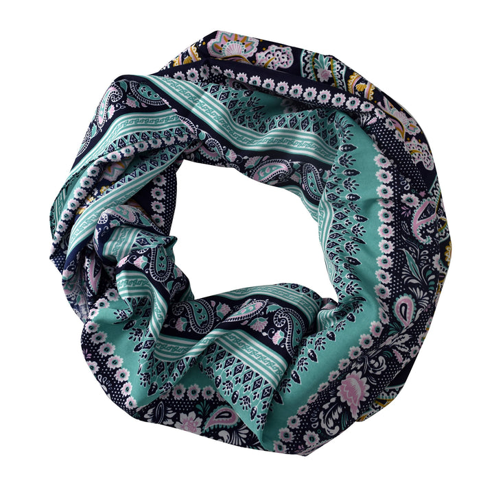 Teal Navy Chic Graphic Paisley Printed Infinity Loop Scarf Various Colors