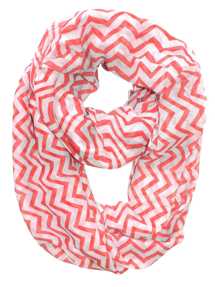 Coral & White Peach Couture Beautiful Classic Lightweight Sheer Chevron Infinity Loop Scarf