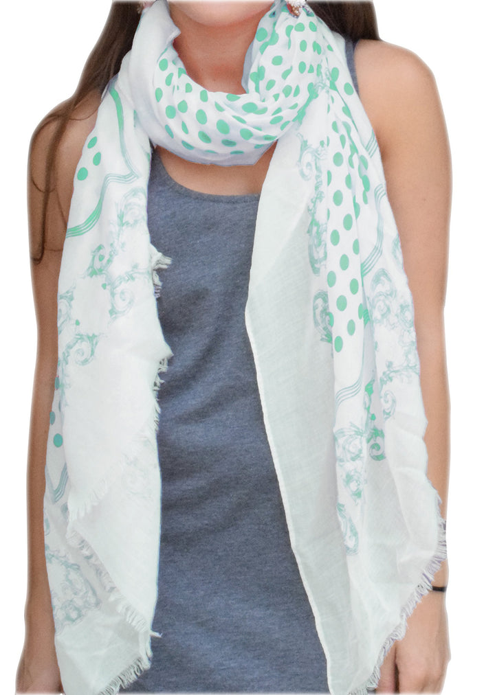 Mint Polka Dot Paisley Fringe Scarf